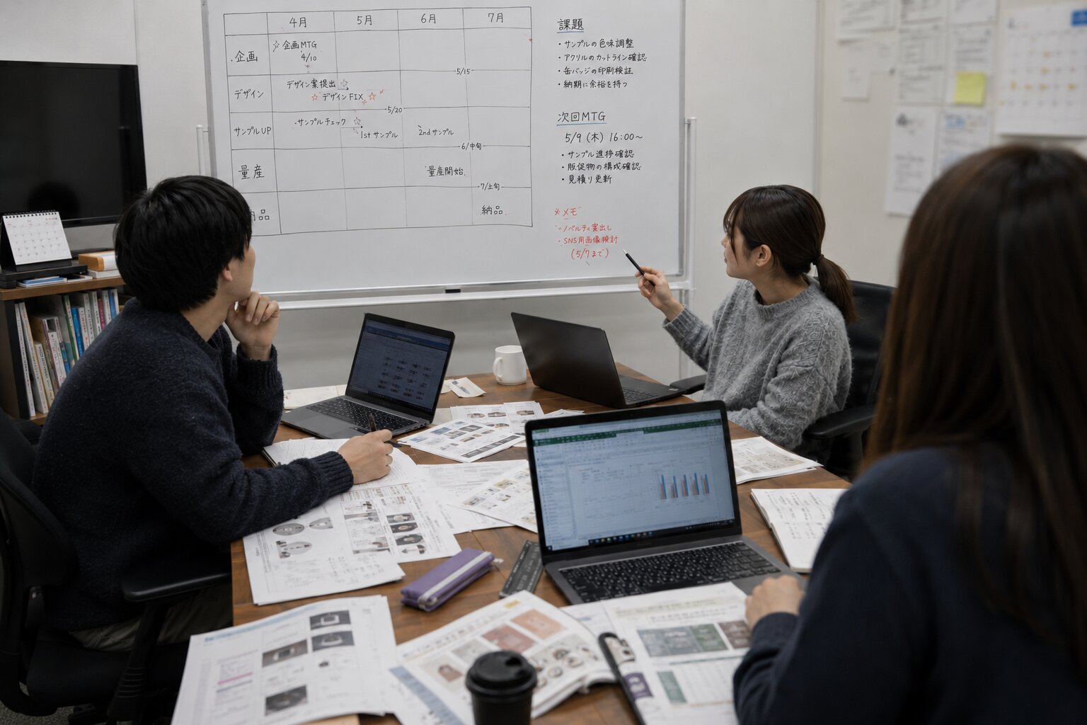 チームで案件を確認している様子