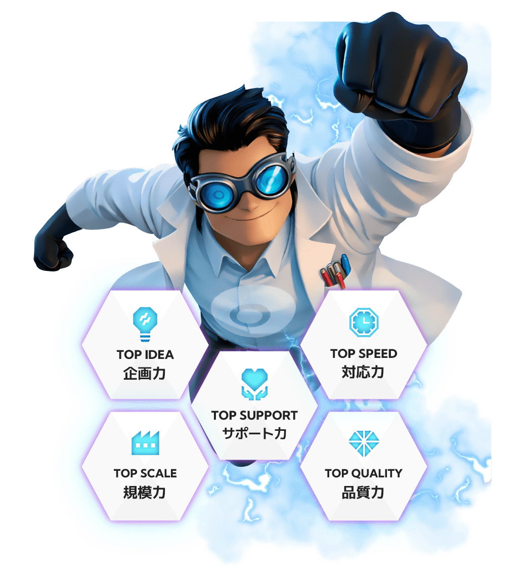 TOP SUPPORT：サポート力/TOP IDEA：企画力/TOP SPEED：対応力/TOP SCALE：規模力/TOP QUALITY：品質力